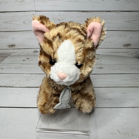 Gund Plush Kitty Cat Striped Tabby Silver Fish Collar Small Stuffed Animal 6 In - Picture 2 of 9